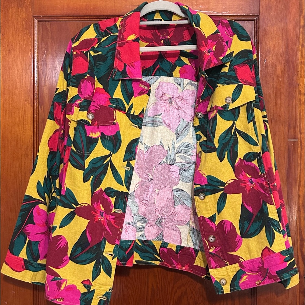 Tahari Vibrant Floral Jean Jacket